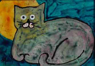 Gray Cat in Moonlight